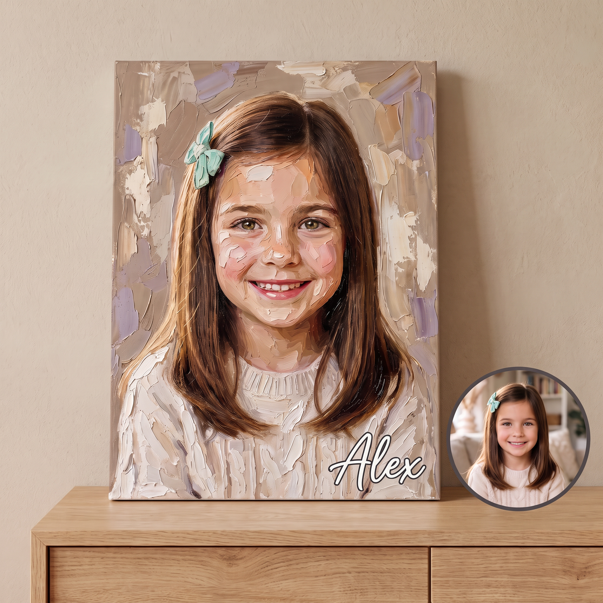 Canvas print featuring a photograph in an oil painting style and a name – Personalised #98468 [PC-GALLERY:cmvlv3cqj0004qs6iizxbkxxs:86910090-510c-4b6a-ae50-6af03d19ad28:bfc2f1e7a91bdeccf66600fd84d88c57e55fe0d3c5166329b7f7d2cf01f4c674]