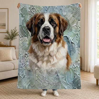 Blanket featuring a pet’s portrait in an oil painting style and their name – Personalised #98463 [PC-MOCKUP:cmvl48tn2007dtb2rt59e4ukt:14834bb0aa5a83a71f797cd1:14834bb0aa5a83a71f797cd1ca1a89e2ee5a888426a5975b9a874781292ffcb8]