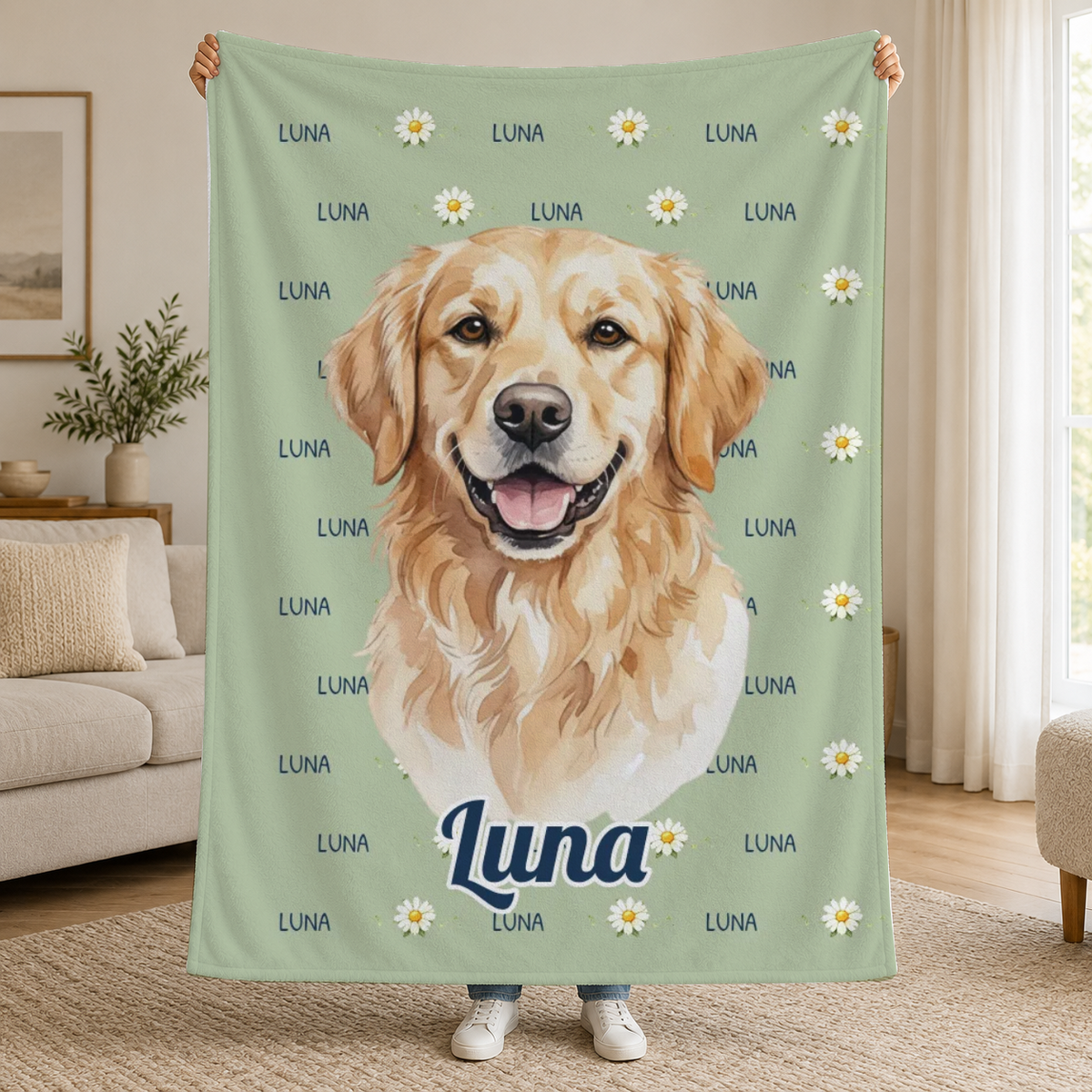 Blanket featuring a watercolour picture of your pet and their name – Luna [PC-MOCKUP:cmvl5v8l400a1sax9tyyue4ps:90b89876247843d2a013ab10:90b89876247843d2a013ab1097f749eb4079bfa0dfb21eacfc77129bb05bd540]