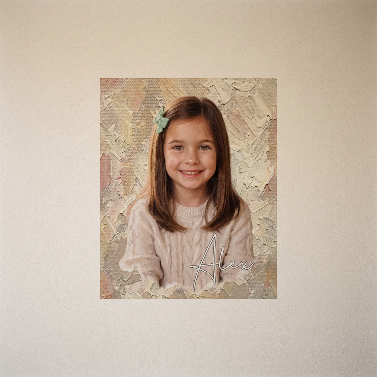 Canvas print featuring a photograph in an oil painting style and a name – Personalised #98468 [PC-MOCKUP:cmvlv3cqj0004qs6iizxbkxxs:8681e504b9786d3436cd07e4:8681e504b9786d3436cd07e4cfcc3c92a58e44bccab372d9f60056476973a994]
